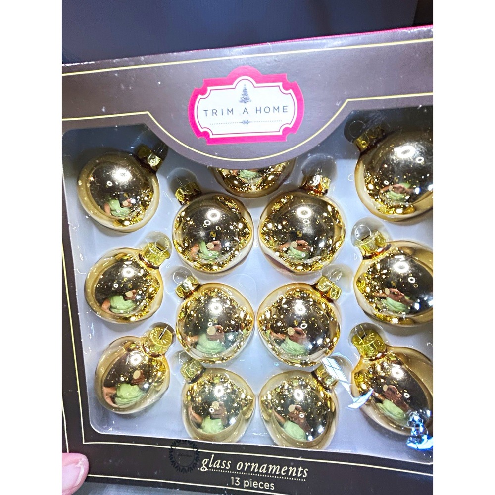 Trim A Home Glass Gold 13pc 2.25in Round Hanging Bauble Ornaments, Christmas
